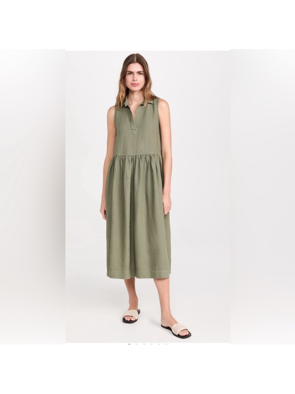 FRANK & EILEEN Daphne Sleeveless Collared Popover Midi Dress in Olive Green Sz L